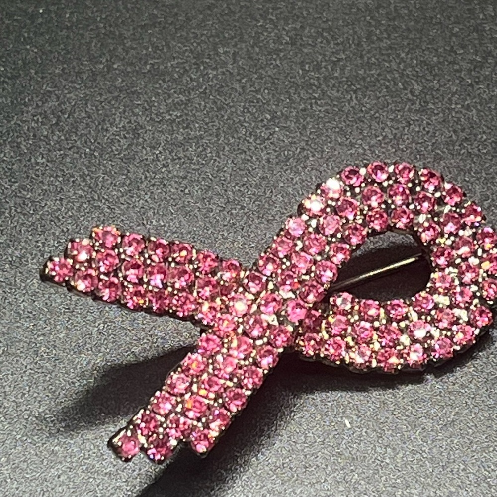 Pink Rhinestone Ribbon Brooch Breast Cancer Awareness - Picture 3 of 4
